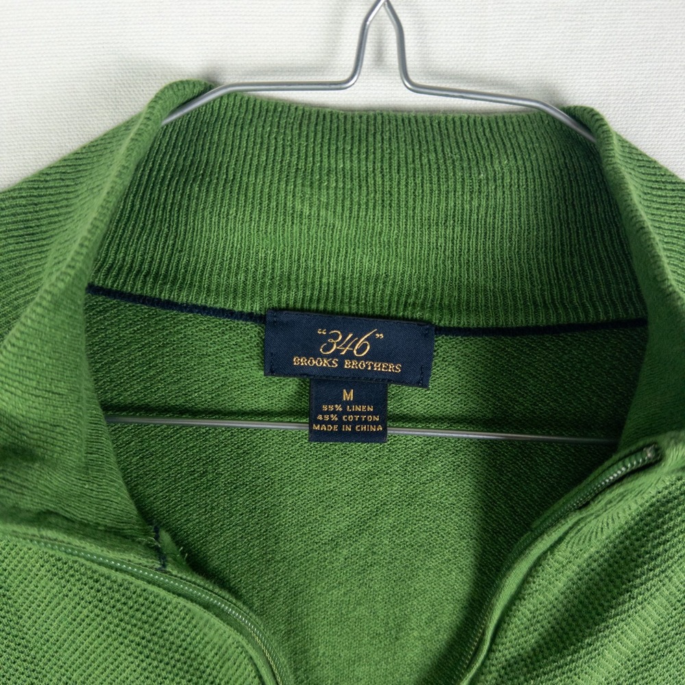 Brooks Brothers 346 Linen Quarter Zip Pullover Sweater Mens M Green Old Money Pr - Picture 3 of 6